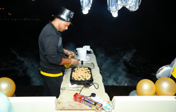 New Year dinner preparation on a yacht